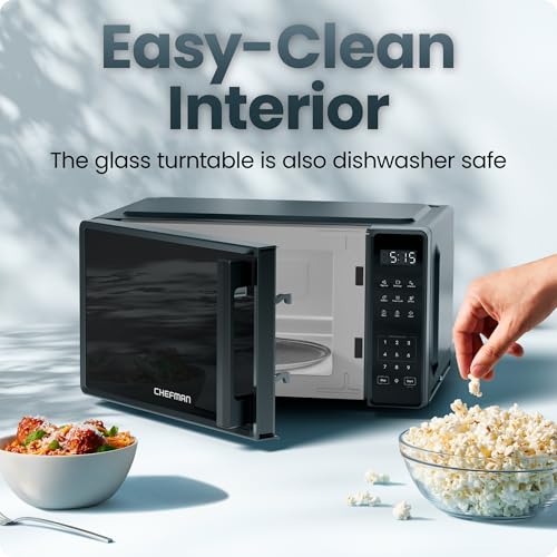 Chefman Countertop Microwave Oven 0.7 Cu. Ft., 700 Watts with 10 Power Levels, 6 Cooking Presets with One-Touch Express Cook, Eco Mode, Child Safety Lock, & Mute Button - Black - My Kitchen Products