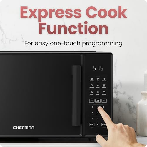 Chefman Countertop Microwave Oven 0.9 Cu. Ft., 900 Watts with 10 Power Levels, 6 Cooking Presets with One-Touch Express Cook, Eco Mode, Child Safety Lock, & Mute Button - Black - My Kitchen Products