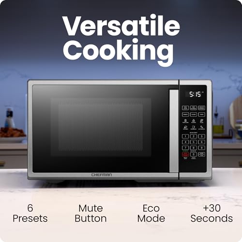 Chefman Countertop Microwave Oven 0.9 Cu. Ft. Digital Stainless Steel Microwave 900 Watt with 6 Presets, Eco Mode, Mute Option, Memory Function, Child Safety Lock, Kitchen, Home, Dorm Essentials - My Kitchen Products