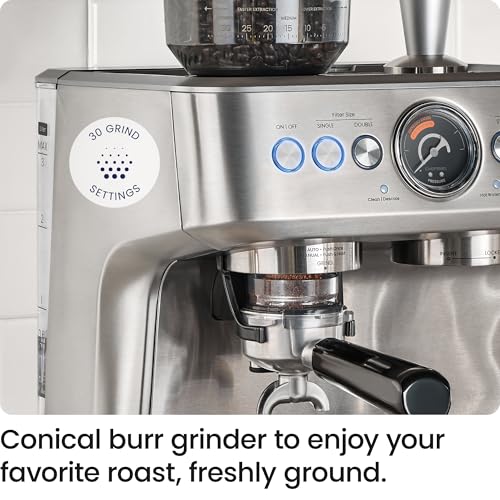 Chefman Crema Supreme 15 Bar Espresso Machine with Milk Frother, Barista Steam Wand, Professional Coffee Maker with Coffee Grinder, 30 Grind Settings, 3L Removable Water Tank - Stainless Steel - My Kitchen Products