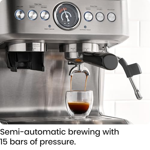 Chefman Crema Supreme 15 Bar Espresso Machine with Milk Frother, Barista Steam Wand, Professional Coffee Maker with Coffee Grinder, 30 Grind Settings, 3L Removable Water Tank - Stainless Steel - My Kitchen Products