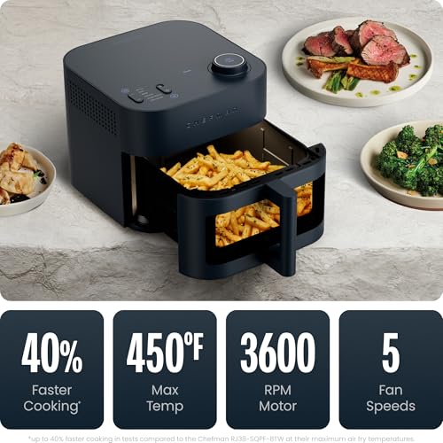 Chefman Crispinator Air Fryer 6-in-1 with 8 Qt capacity, 450°F Max Temp with TurboFry Pro Technology for Fast and Even Results, Viewing Window, Nonstick Ceramic Basket - My Kitchen Products