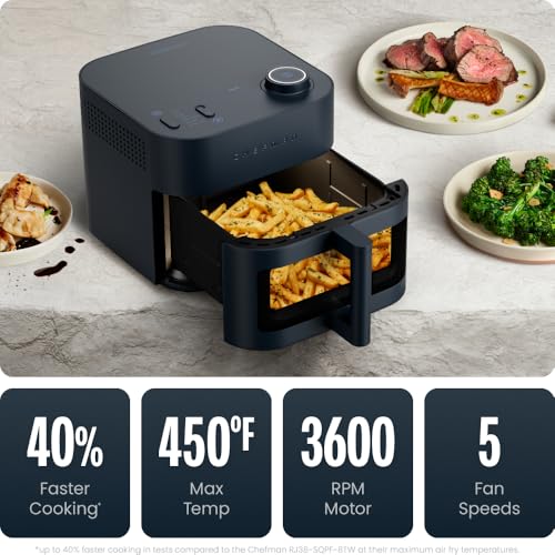 Chefman Crispinator Air Fryer 7-in-1 with 8 Qt Capacity, 450°F Max Temp & TurboFry Pro Technology for Fast, Even Results, Bake, Broil, Dehydrate, Viewing Window, Nonstick Ceramic-Coated Basket - My Kitchen Products