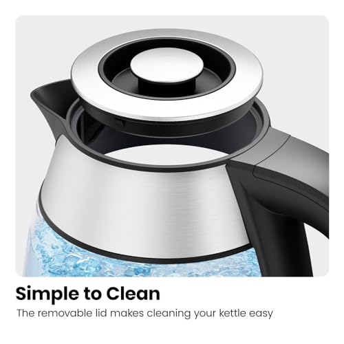 CHEFMAN Electric Kettle - 1.2L 1500W Hot Water Tea Pot with Infuser, BPA Free, Auto Shut Off, Boil-Dry Protection, Removable Lid, LED Light, Cordless Glass Electric Tea Kettle – Stainless Steel - My Kitchen Products