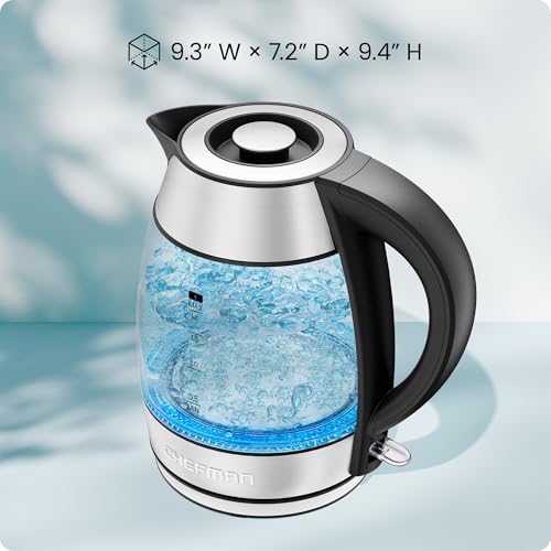 Chefman Electric Kettle 1500W, 1.8L Hot Water Boiler, Removable Lid for Easy Cleaning, LED Indicators, Auto Shutoff & Boil-Dry Protection, Borosilicate Glass Electric Tea Kettle – Stainless Steel - My Kitchen Products