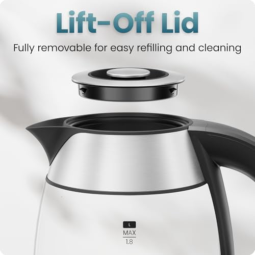 Chefman Electric Kettle 1500W, 1.8L Hot Water Boiler, Removable Lid for Easy Cleaning, LED Indicators, Auto Shutoff & Boil-Dry Protection, Borosilicate Glass Electric Tea Kettle – Stainless Steel - My Kitchen Products