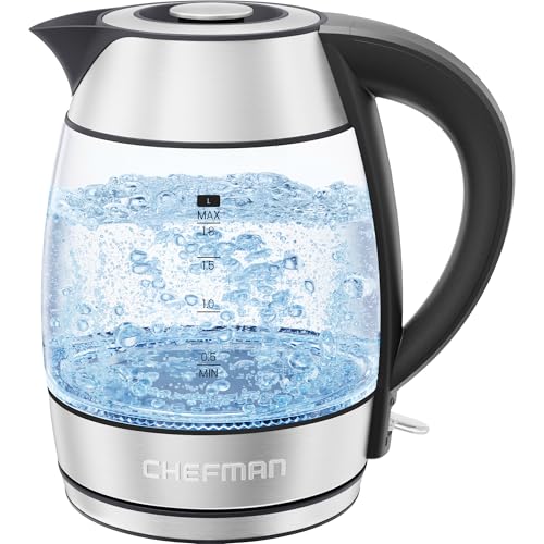 Chefman Electric Kettle 1500W, 1.8L Hot Water Boiler, Removable Lid for Easy Cleaning, LED Indicators, Auto Shutoff & Boil-Dry Protection, Borosilicate Glass Electric Tea Kettle – Stainless Steel - My Kitchen Products