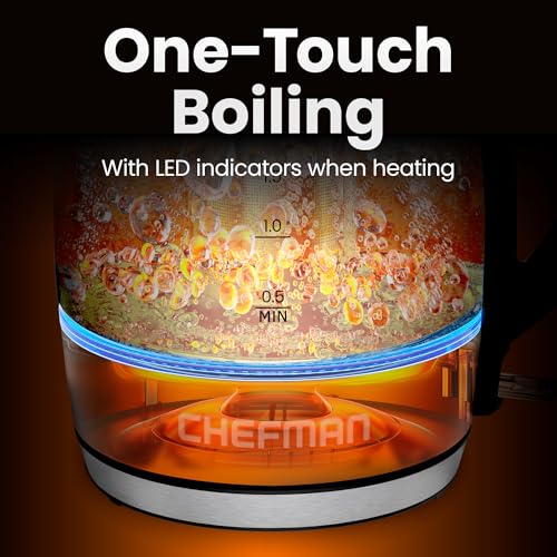 Chefman Electric Kettle 1500W, 1.8L Hot Water Boiler, Removable Lid for Easy Cleaning, LED Indicators, Auto Shutoff & Boil-Dry Protection, Borosilicate Glass Electric Tea Kettle – Stainless Steel - My Kitchen Products