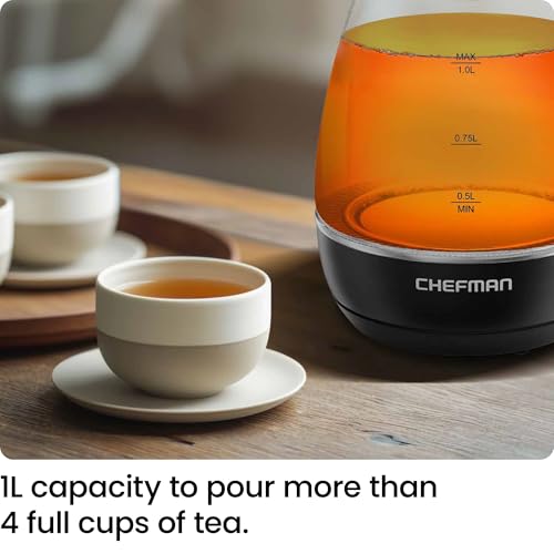 Chefman Electric Kettle with Tea Infuser, Compact 1L (4 Cups), 1500W, Removable Lid for Easy Cleaning, Boil-Dry Protection, Stainless Steel Filter, BPA Free, Auto Shut Off, Small Electric Tea Kettle - My Kitchen Products
