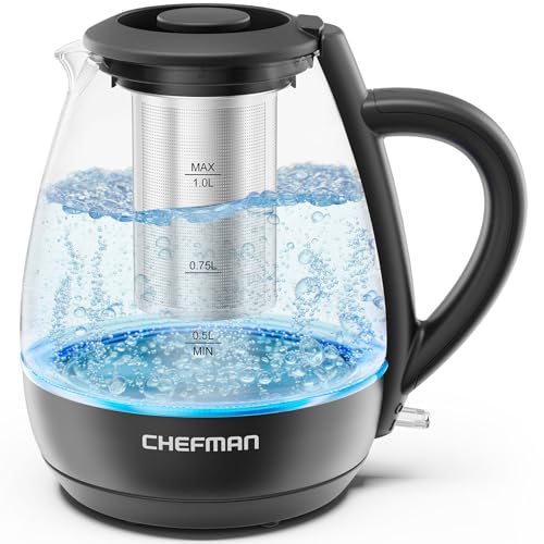 Chefman Electric Kettle with Tea Infuser, Compact 1L (4 Cups), 1500W, Removable Lid for Easy Cleaning, Boil-Dry Protection, Stainless Steel Filter, BPA Free, Auto Shut Off, Small Electric Tea Kettle - My Kitchen Products
