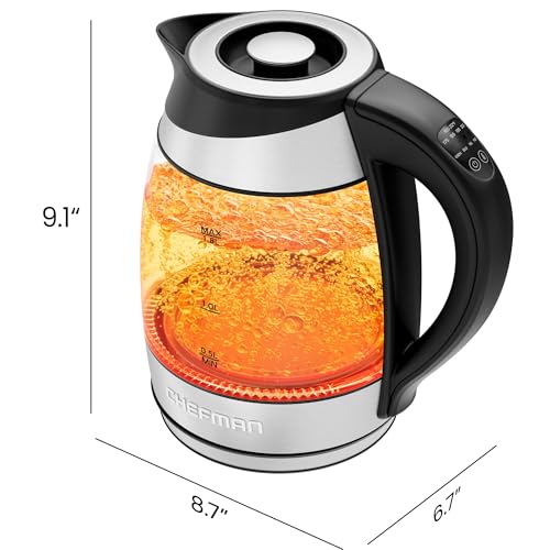 Chefman Electric Kettle with Temperature Control, 5 Presets LED Indicator Lights, Removable Tea Infuser, Glass Tea Kettle & Hot Water Boiler, 360° Swivel Base, BPA Free, Stainless Steel, 1.8 Liters - My Kitchen Products
