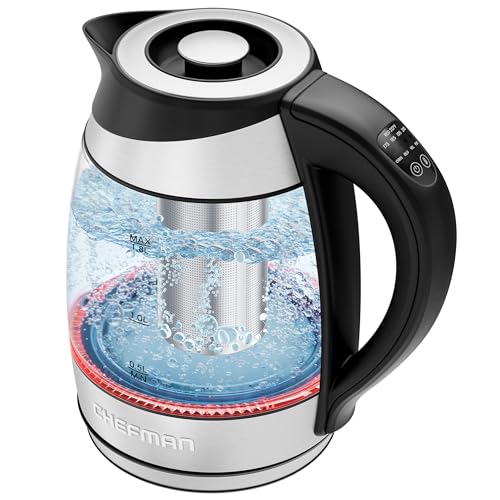 Chefman Electric Kettle with Temperature Control, 5 Presets LED Indicator Lights, Removable Tea Infuser, Glass Tea Kettle & Hot Water Boiler, 360° Swivel Base, BPA Free, Stainless Steel, 1.8 Liters - My Kitchen Products
