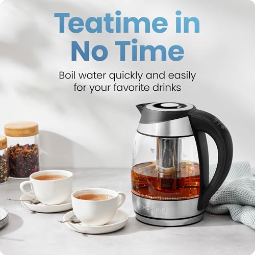 Chefman Electric Kettle with Temperature Control, 5 Presets LED Indicator Lights, Removable Tea Infuser, Glass Tea Kettle & Hot Water Boiler, 360° Swivel Base, BPA Free, Stainless Steel, 1.8 Liters - My Kitchen Products