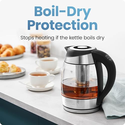 Chefman Electric Kettle with Temperature Control, 5 Presets LED Indicator Lights, Removable Tea Infuser, Glass Tea Kettle & Hot Water Boiler, 360° Swivel Base, BPA Free, Stainless Steel, 1.8 Liters - My Kitchen Products