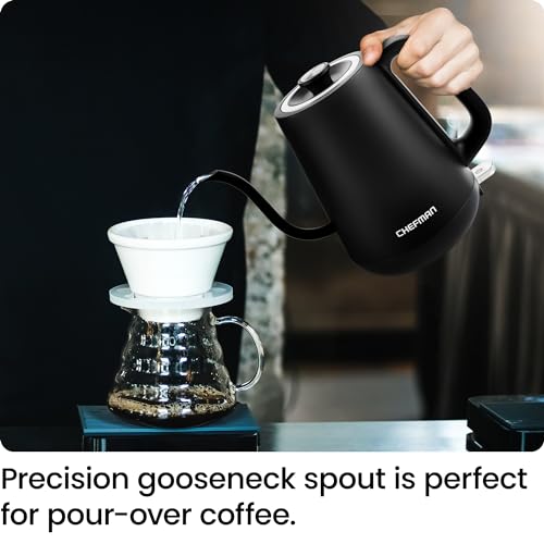 Chefman Gooseneck Electric Kettle, 0.8L Pour Over Tea Kettle for Coffee and Tea, One-Touch Operation, Boil-Dry Protection, Auto Shut-Off, Ultra-Fast Hot Water Boiler – Black - My Kitchen Products