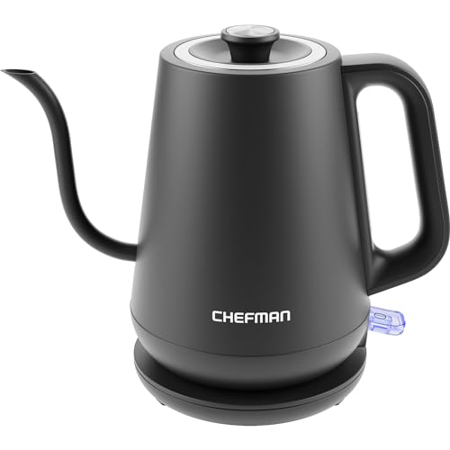 Chefman Gooseneck Electric Kettle, 0.8L Pour Over Tea Kettle for Coffee and Tea, One-Touch Operation, Boil-Dry Protection, Auto Shut-Off, Ultra-Fast Hot Water Boiler – Black - My Kitchen Products