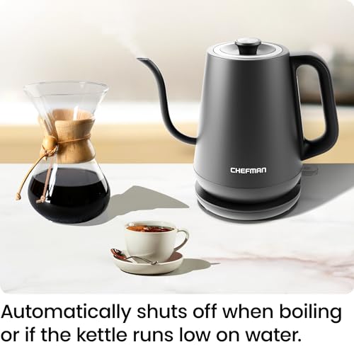 Chefman Gooseneck Electric Kettle, 0.8L Pour Over Tea Kettle for Coffee and Tea, One-Touch Operation, Boil-Dry Protection, Auto Shut-Off, Ultra-Fast Hot Water Boiler – Black - My Kitchen Products