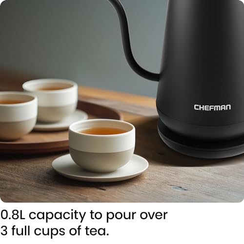 Chefman Gooseneck Electric Kettle, 0.8L Pour Over Tea Kettle for Coffee and Tea, One-Touch Operation, Boil-Dry Protection, Auto Shut-Off, Ultra-Fast Hot Water Boiler – Black - My Kitchen Products