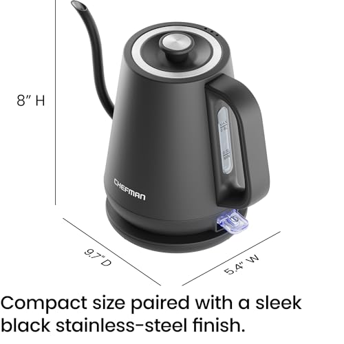 Chefman Gooseneck Electric Kettle, 0.8L Pour Over Tea Kettle for Coffee and Tea, One-Touch Operation, Boil-Dry Protection, Auto Shut-Off, Ultra-Fast Hot Water Boiler – Black - My Kitchen Products