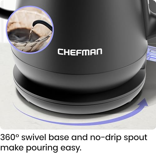 Chefman Gooseneck Electric Kettle, 0.8L Pour Over Tea Kettle for Coffee and Tea, One-Touch Operation, Boil-Dry Protection, Auto Shut-Off, Ultra-Fast Hot Water Boiler – Black - My Kitchen Products