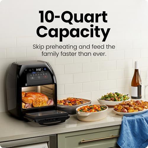 CHEFMAN Multifunctional Digital Air Fryer+ Rotisserie, Dehydrator, Convection Oven, 17 Touch Screen Presets Fry, Roast, Dehydrate, Bake, XL 10L Family Size, Auto Shutoff, Large Easy-View Window, Black - My Kitchen Products