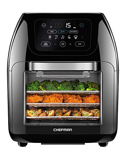 CHEFMAN Multifunctional Digital Air Fryer+ Rotisserie, Dehydrator, Convection Oven, 17 Touch Screen Presets Fry, Roast, Dehydrate, Bake, XL 10L Family Size, Auto Shutoff, Large Easy-View Window, Black - My Kitchen Products