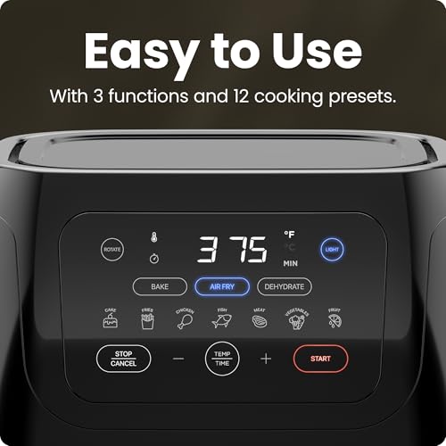 CHEFMAN Multifunctional Digital Air Fryer+ Rotisserie, Dehydrator, Convection Oven, 17 Touch Screen Presets Fry, Roast, Dehydrate, Bake, XL 10L Family Size, Auto Shutoff, Large Easy-View Window, Black - My Kitchen Products