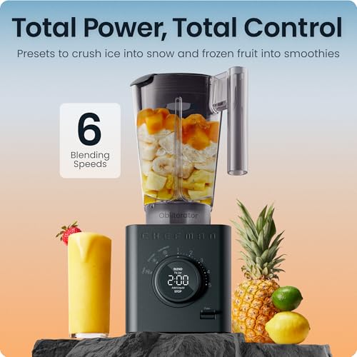 Chefman Obliterator 48 oz Countertop Blender for Smoothies, 1380W Motor to Crush Ice, Nuts, and Frozen Fruit with Stainless Steel Blade, Auto Blend Function, Includes Tamper and Scraper - My Kitchen Products