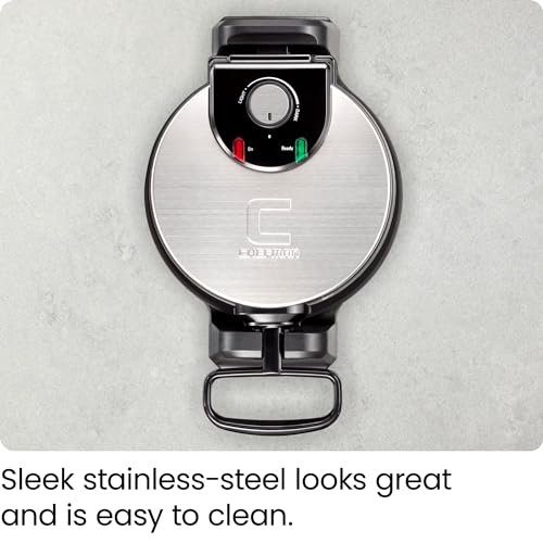 Chefman Rotating Belgian Waffle Maker, 180° Flip Iron w/ Non-Stick Plates, Adjustable Timer, Locking Lid, & Drip Plate, Space Saving Storage, Mess-Free Breakfast, Stainless Steel/Black - My Kitchen Products