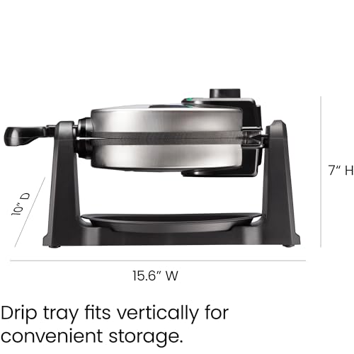 Chefman Rotating Belgian Waffle Maker, 180° Flip Iron w/ Non-Stick Plates, Adjustable Timer, Locking Lid, & Drip Plate, Space Saving Storage, Mess-Free Breakfast, Stainless Steel/Black - My Kitchen Products