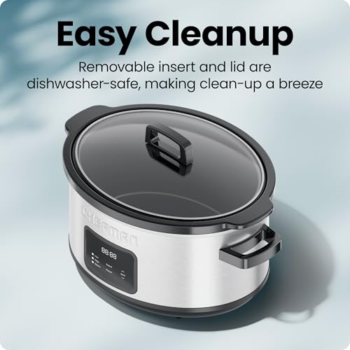 Chefman Slow Cooker 7 Quart, Large Family Size Programmable Digital Slow Cooker with 24-Hour Timer, Low, High & Warm Settings, Ceramic Crock, Tempered Glass Lid, Dishwasher-Safe, Stainless Steel - My Kitchen Products