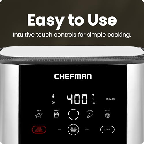 Chefman TurboFry Touch Air Fryer, Large 5-Quart Family Size, One Touch Digital Control Presets, French Fries, Chicken, Meat, Fish, Nonstick Dishwasher-Safe Parts, Automatic Shutoff, Stainless Steel - My Kitchen Products