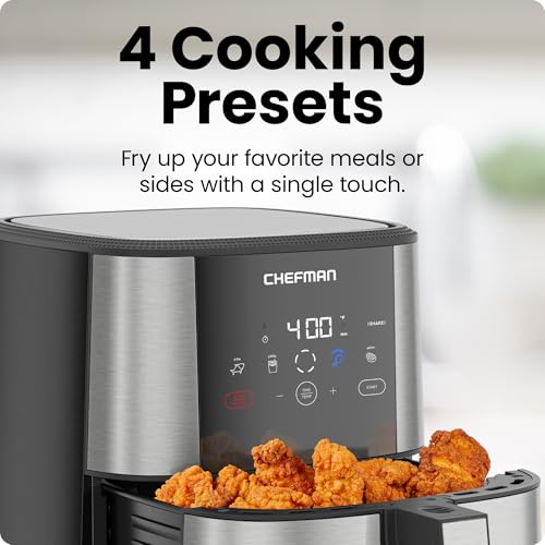 Chefman TurboFry Touch Air Fryer, Large 5-Quart Family Size, One Touch Digital Control Presets, French Fries, Chicken, Meat, Fish, Nonstick Dishwasher-Safe Parts, Automatic Shutoff, Stainless Steel - My Kitchen Products