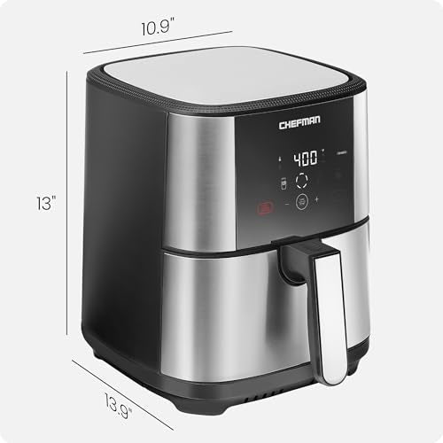 Chefman TurboFry Touch Air Fryer, Large 5-Quart Family Size, One Touch Digital Control Presets, French Fries, Chicken, Meat, Fish, Nonstick Dishwasher-Safe Parts, Automatic Shutoff, Stainless Steel - My Kitchen Products