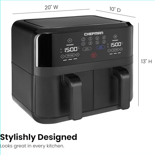 Chefman TurboFry Touch Dual Air Fryer, Maximize The Healthiest Meals With Double Basket Capacity, One-Touch Digital Controls And Shake Reminder For The Perfect Crispy And Low-Calorie Finish - My Kitchen Products