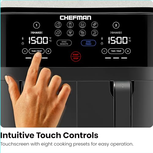 Chefman TurboFry Touch Dual Air Fryer, Maximize The Healthiest Meals With Double Basket Capacity, One-Touch Digital Controls And Shake Reminder For The Perfect Crispy And Low-Calorie Finish - My Kitchen Products