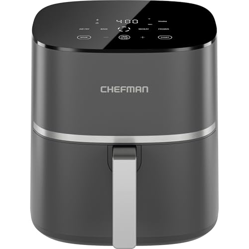 Chefman TurboX 4-in-1 Air Fryer, 5-Quart Airfryer for Extra Crispy Chicken, Fries, Wings, and More, Air Fry, Bake, Reheat, and Frozen Functions, Digital Touch Controls, Dishwasher Safe - Gray - My Kitchen Products
