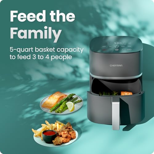 Chefman TurboX 4-in-1 Air Fryer, 5-Quart Airfryer for Extra Crispy Chicken, Fries, Wings, and More, Air Fry, Bake, Reheat, and Frozen Functions, Digital Touch Controls, Dishwasher Safe - Gray - My Kitchen Products