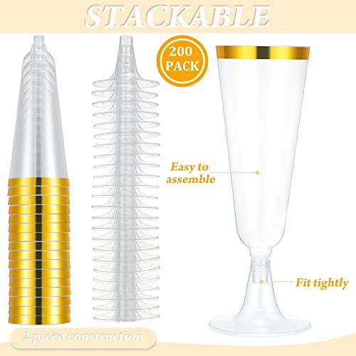 CHENGU 200 Pack Plastic Champagne Flutes, 5 oz Disposable Shatterproof Champagne Glasses Toasting Wine Glasses Cocktail Cups for Wedding, Parties, New Year's Eve for Celebration(Gold) - My Kitchen Products