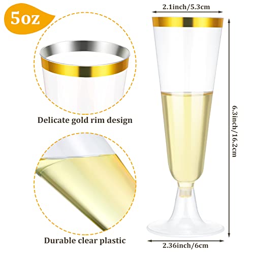 CHENGU 200 Pack Plastic Champagne Flutes, 5 oz Disposable Shatterproof Champagne Glasses Toasting Wine Glasses Cocktail Cups for Wedding, Parties, New Year's Eve for Celebration(Gold) - My Kitchen Products