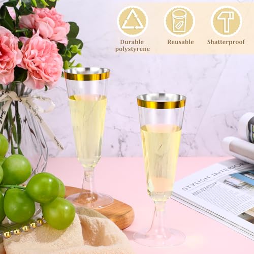 CHENGU 200 Pack Plastic Champagne Flutes, 5 oz Disposable Shatterproof Champagne Glasses Toasting Wine Glasses Cocktail Cups for Wedding, Parties, New Year's Eve for Celebration(Gold) - My Kitchen Products