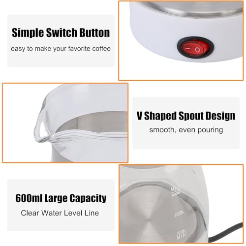 CHEOTIME 600ML Electric Turkish Coffee Maker, 600W Electric Turkish Coffee Pot, Glass Stainless Steel Coffee Tea Warmer Kettle Removable Anti Scald Handle for Home Heat Water Tea - My Kitchen Products