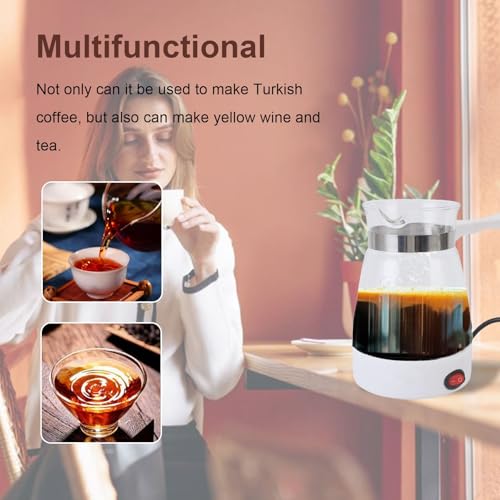 CHEOTIME 600ML Electric Turkish Coffee Maker, 600W Electric Turkish Coffee Pot, Glass Stainless Steel Coffee Tea Warmer Kettle Removable Anti Scald Handle for Home Heat Water Tea - My Kitchen Products