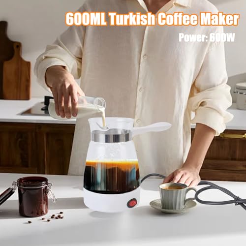 CHEOTIME 600ML Electric Turkish Coffee Maker, 600W Electric Turkish Coffee Pot, Glass Stainless Steel Coffee Tea Warmer Kettle Removable Anti Scald Handle for Home Heat Water Tea - My Kitchen Products