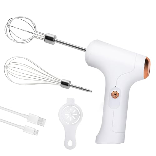 CHIDOYII Cordless Hand Mixer, Handheld Electric Whisk with 3 Speed Modes, Hand Held Egg Beater with 2 Detachable Stir Whisks (White) - My Kitchen Products