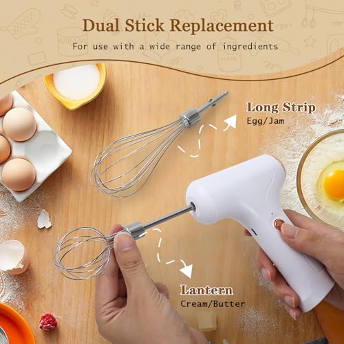CHIDOYII Cordless Hand Mixer, Handheld Electric Whisk with 3 Speed Modes, Hand Held Egg Beater with 2 Detachable Stir Whisks (White) - My Kitchen Products