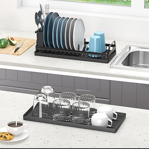 CHLORYARD Small Dish Drying Rack, Compact Sink Dish Drainer Plate Organizer with Utensil Holder and 2pcs Silicone Drying Mats for Kitchen Counter, RVs, Apartments - My Kitchen Products