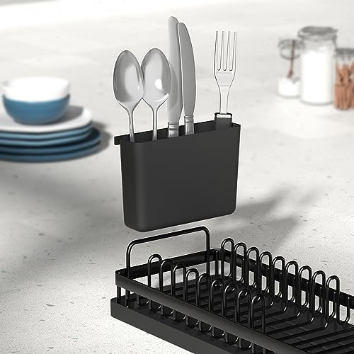 CHLORYARD Small Dish Drying Rack, Compact Sink Dish Drainer Plate Organizer with Utensil Holder and 2pcs Silicone Drying Mats for Kitchen Counter, RVs, Apartments - My Kitchen Products