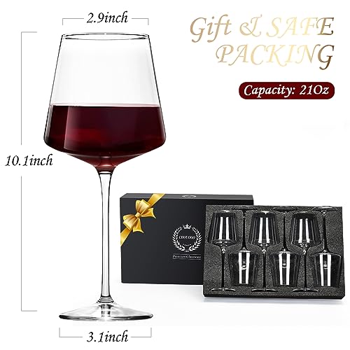 Chouggo 21Oz Crystal Wine Glasses Set of 6, Premium Large White or Red Wine Glasses, Hand Blown Tall Long Stem, Gifts for Women, Men, Wedding, Anniversary, Christmas, Birthday - My Kitchen Products