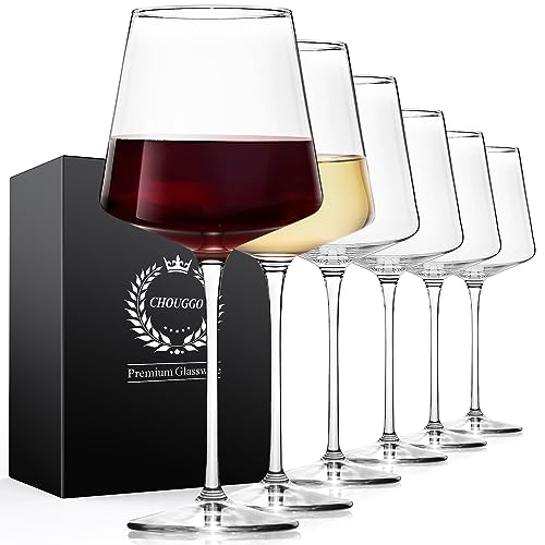 Chouggo 21Oz Crystal Wine Glasses Set of 6, Premium Large White or Red Wine Glasses, Hand Blown Tall Long